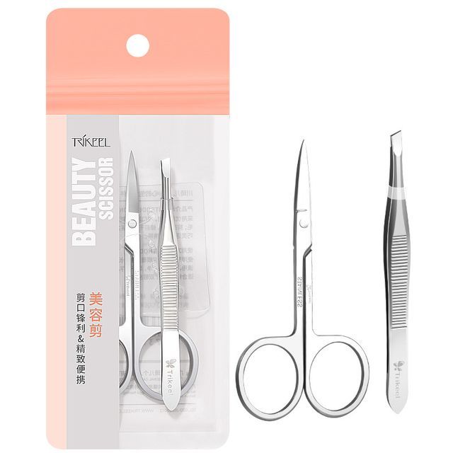 Charyeina, Set: Stainless Steel Eyebrow Tweezers + Scissors