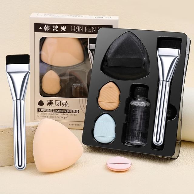Choyu, Set of 7: Makeup Sponge + Cushion Puff + Foundation Brush + Sponge Cleaner