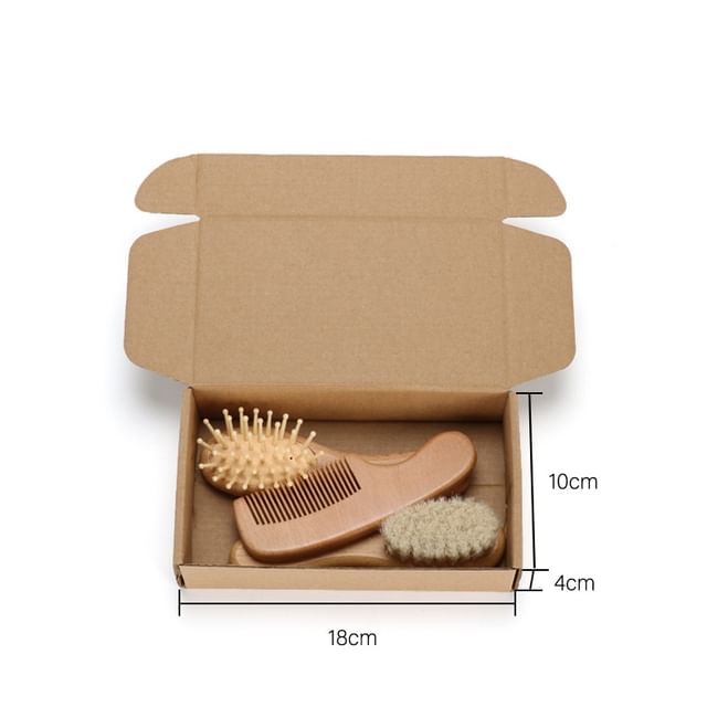 Set of 3 - Cushion Comb & Flat Comb & Wool Hair Brush - Almond - S - 1 Pc Wool Hair Brush - Almond - S