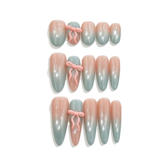 eovda, Bow Gradient Almond Press On Nail / Oval Press On Nail (Various Designs)