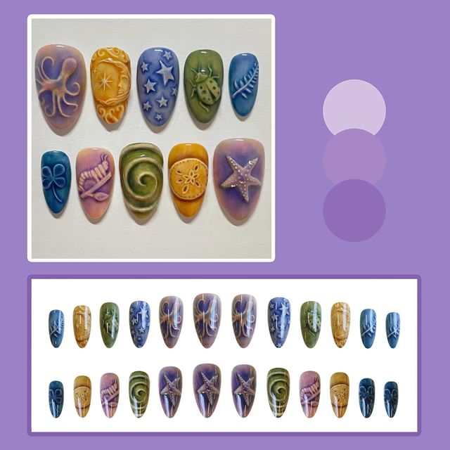 WGOMM, Embossed Almond Press On Nail