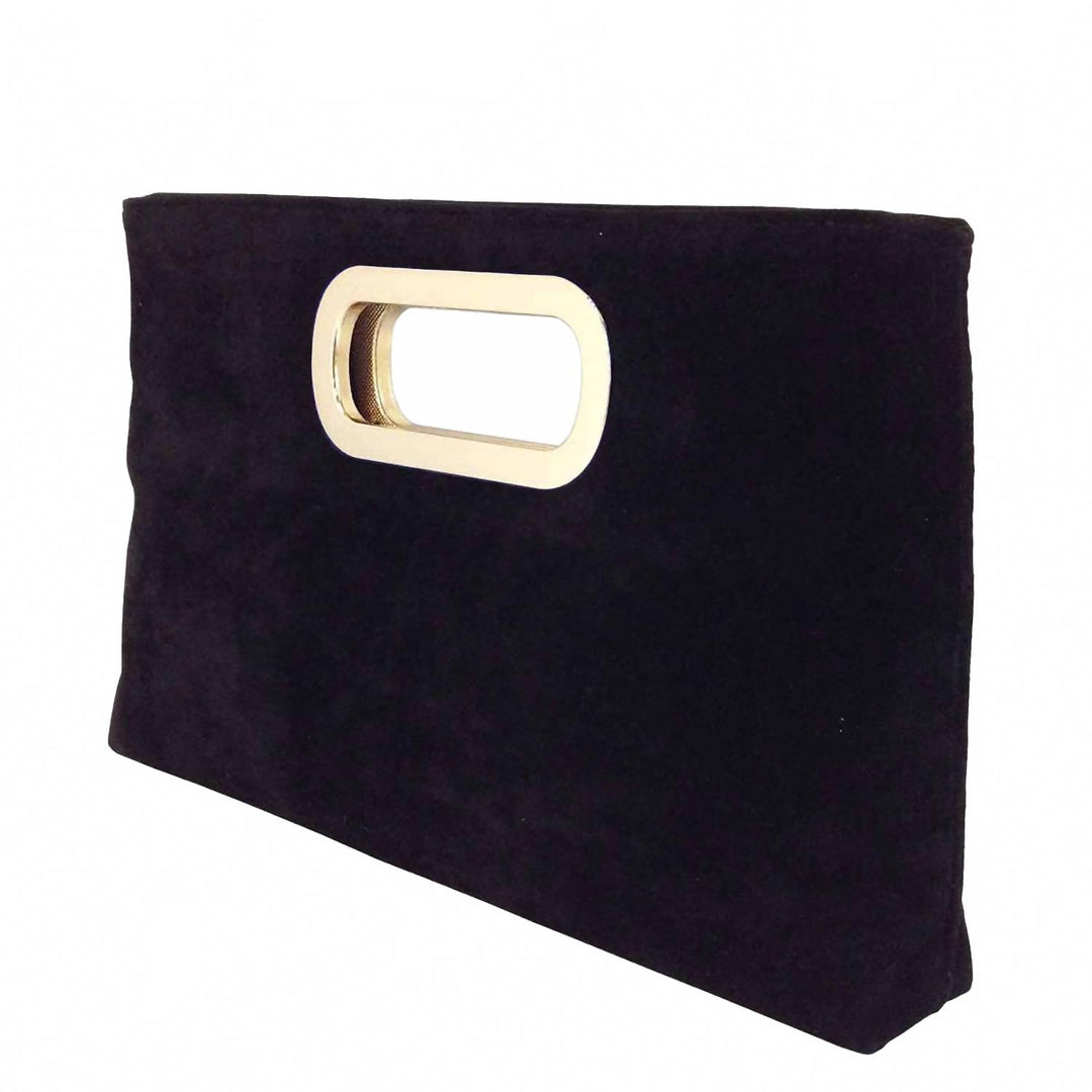 women's celeste top handle faux suede clutch in black