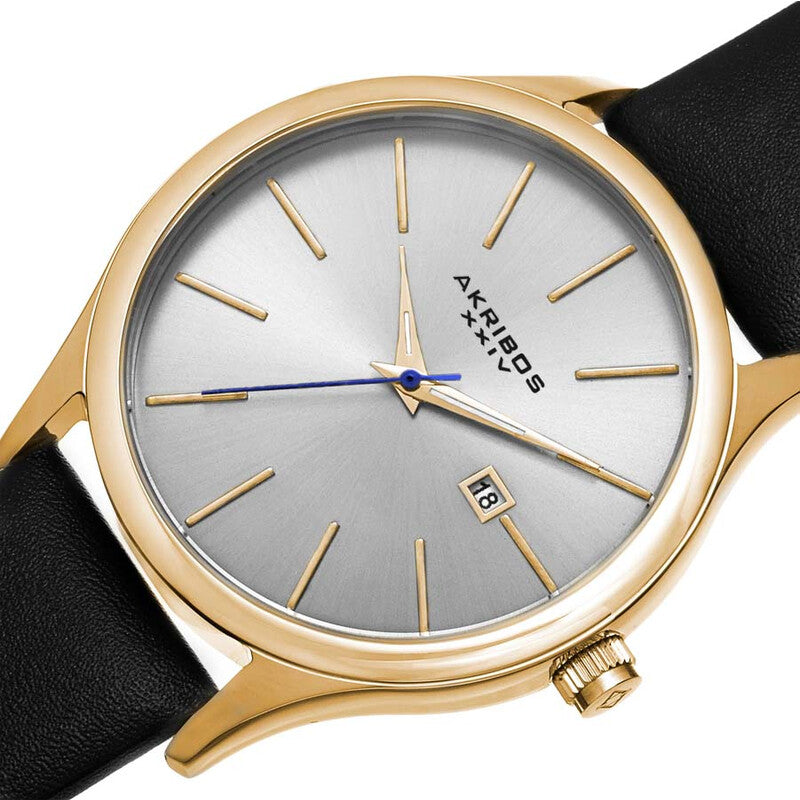 Silver Dial Black Leather Men's Watch
