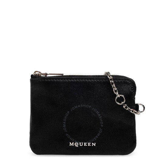 Alexander Mcqueen, Black / Silver Ladies Leather Sling Card Holder