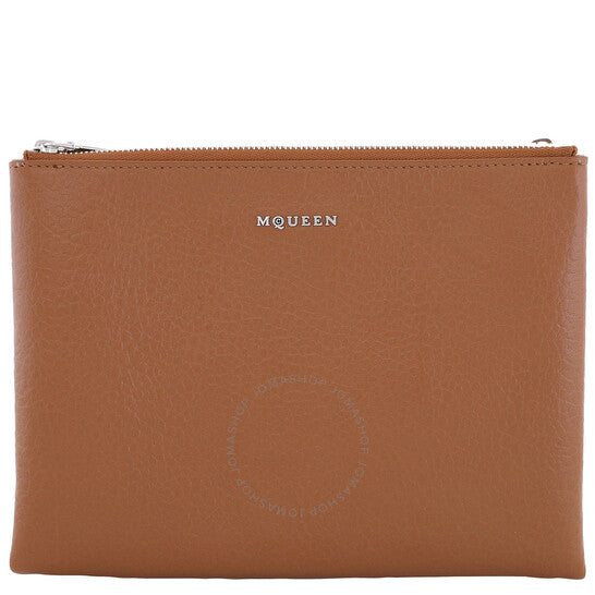 Alexander Mcqueen, Ladies Pecan / Silver Logo-Plaque Clutch