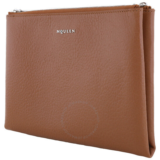 Alexander Mcqueen, Ladies Pecan / Silver Logo-Plaque Clutch