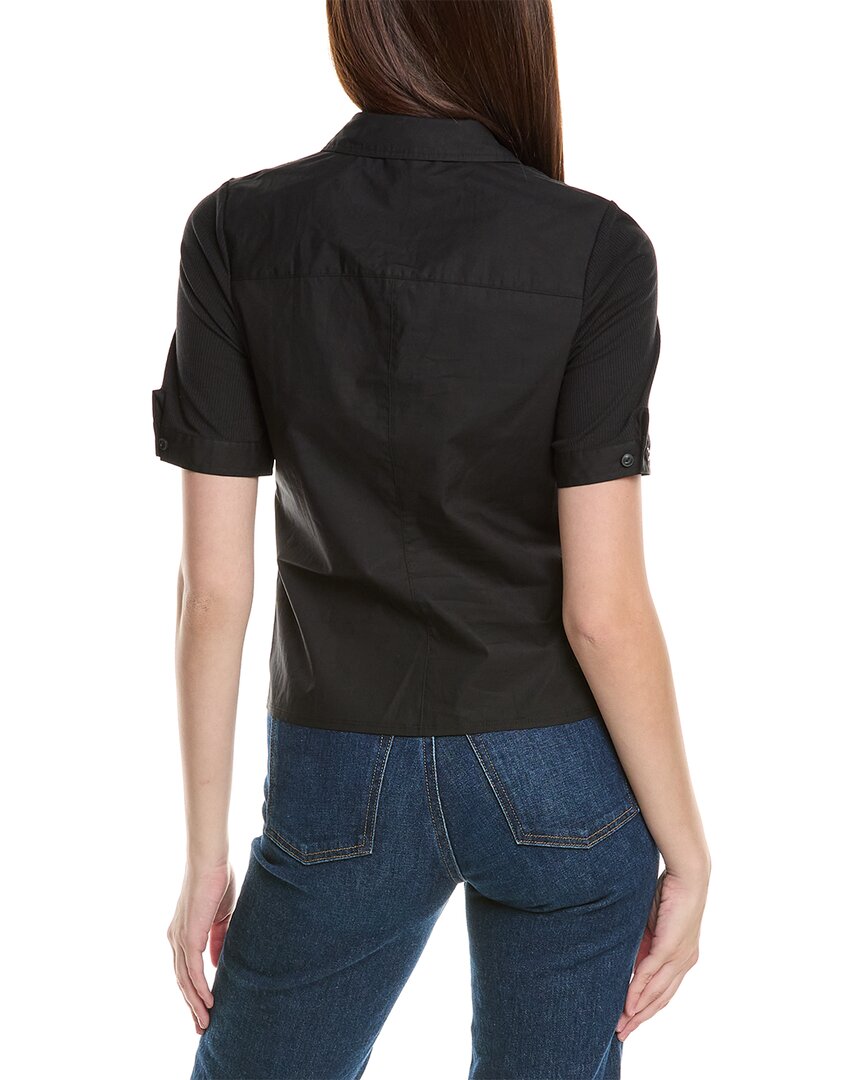 ribbed mix media polo shirt