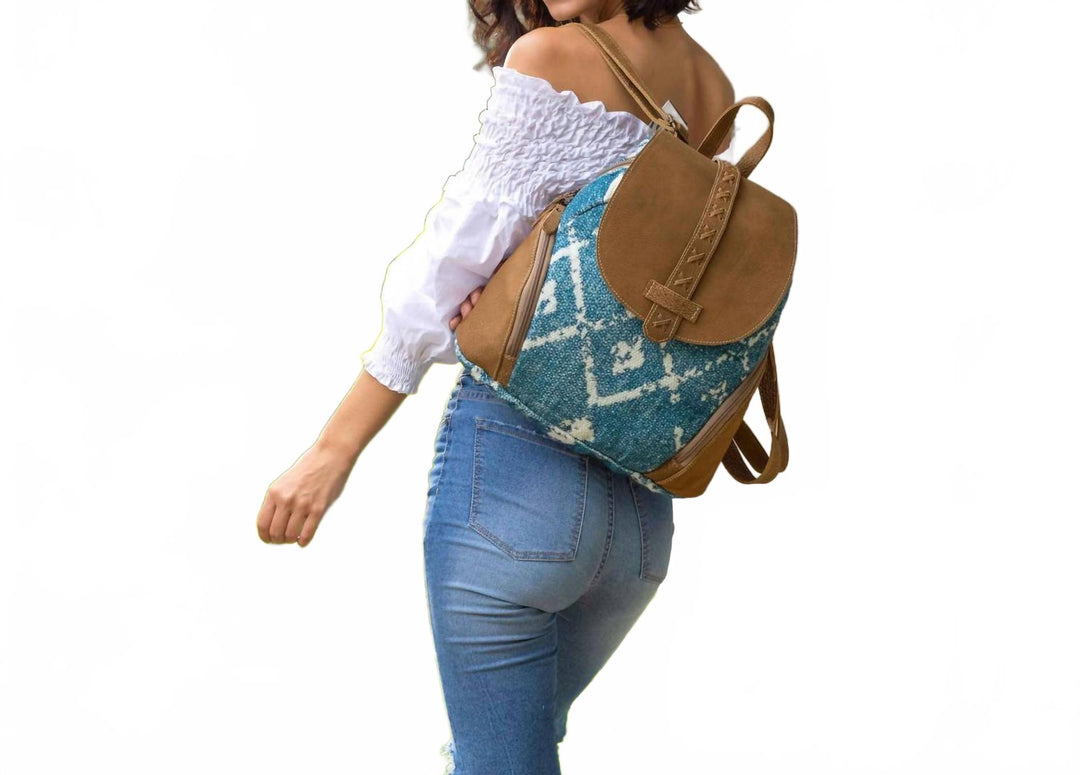women's sand and beach backpack in blue white multi
