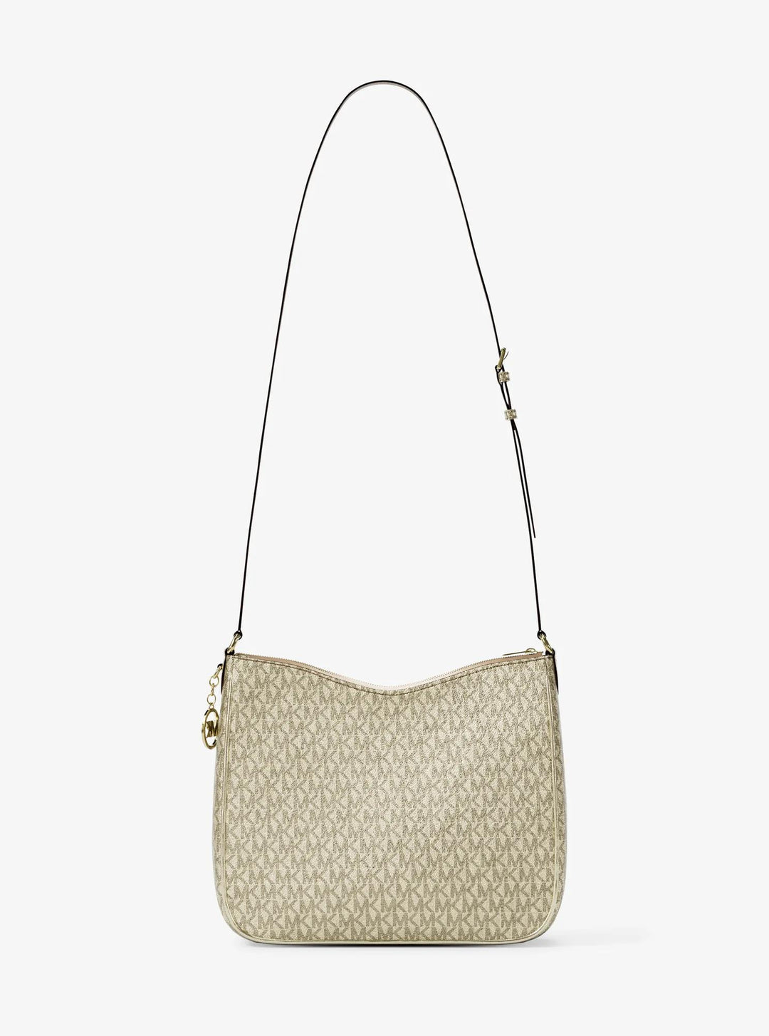 nayla medium metallic signature logo messenger bag