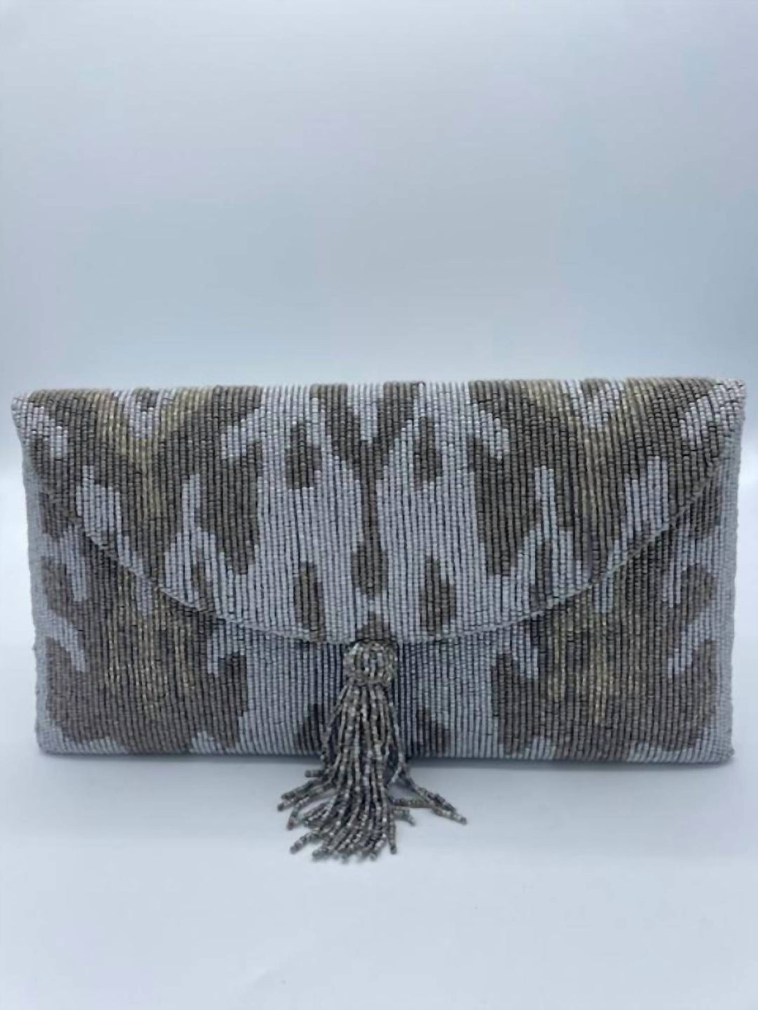 moyna beaded clutch in white/brown/gold