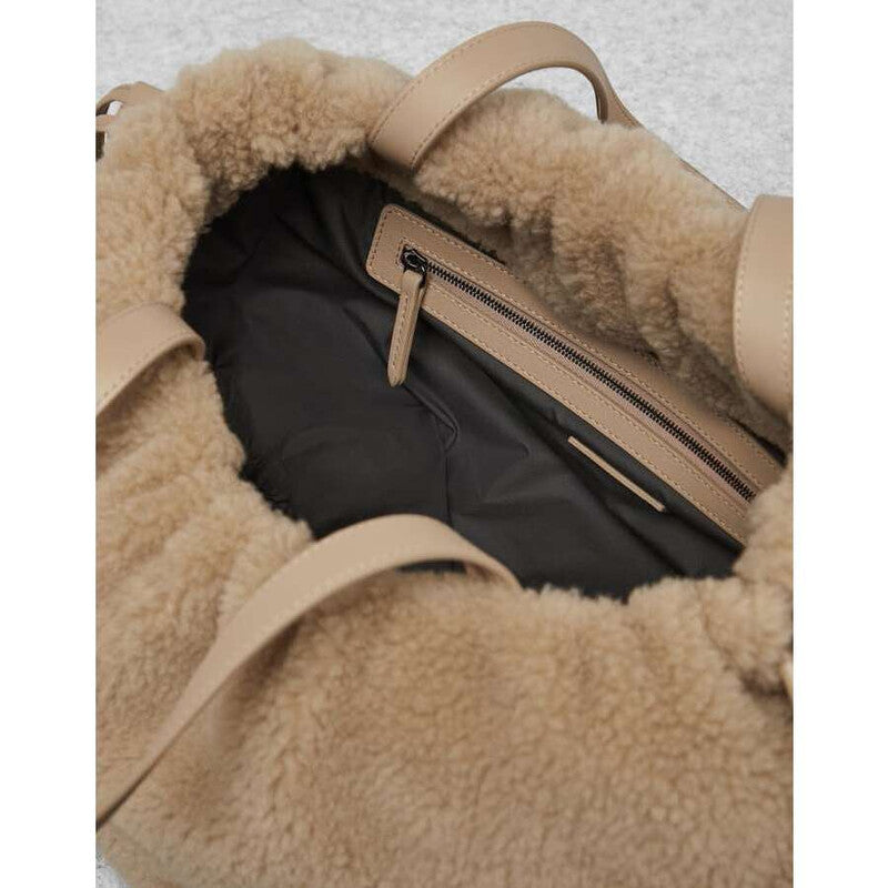 Beige Shearling Tote Bag