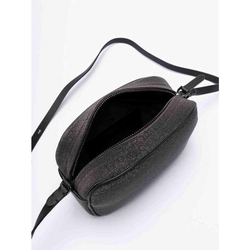 Ultrablack Leather Beaded Shoulder Bag