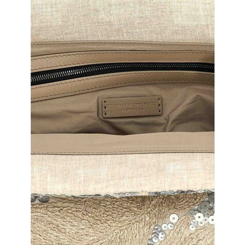 Womens Naturale Linen Embellished Clutch Bag