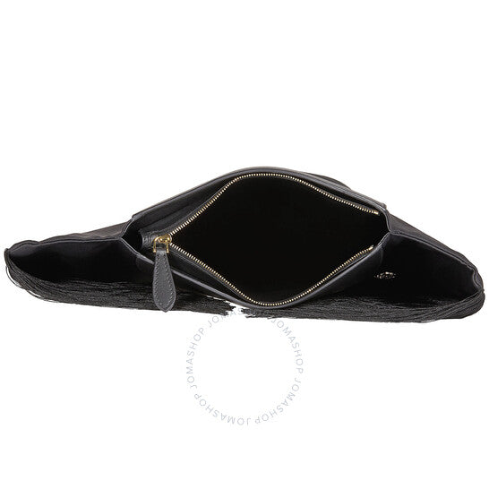 Burberry, Ladies Black Fringe Leather Olympia Scarf Flat Clutch