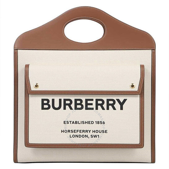 Burberry, Ladies Logo Printed Pocket Tote Bag - Beige