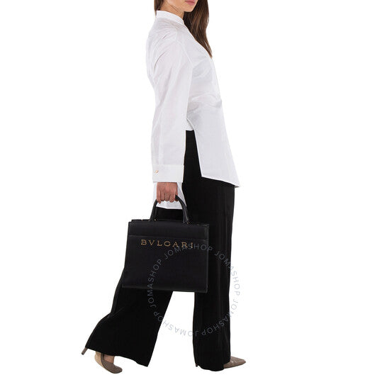 Bvlgari, Black Leather Logo Tote