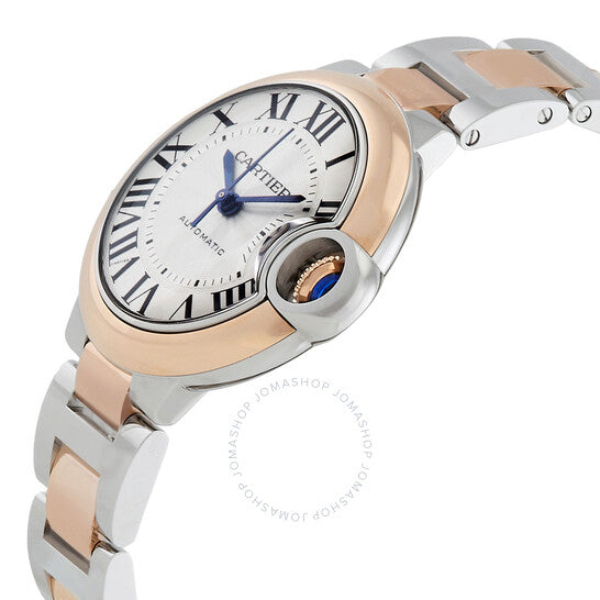 ساعة كارتييه بالون بلو أوتوماتيكية للسيدات بمينا فضي