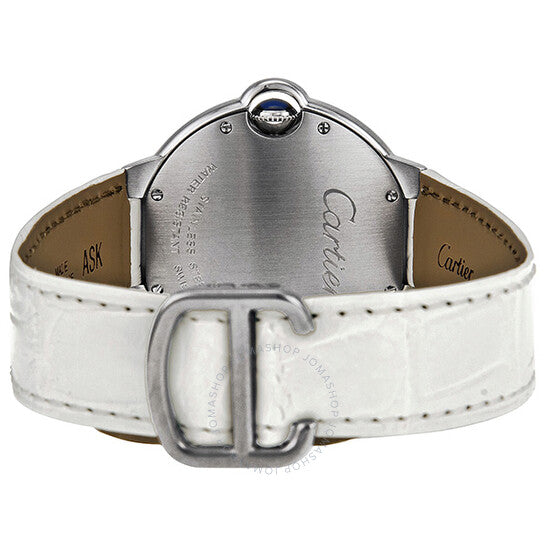 Cartier, Ballon Bleu Silver Dial White Leather Ladies Watch