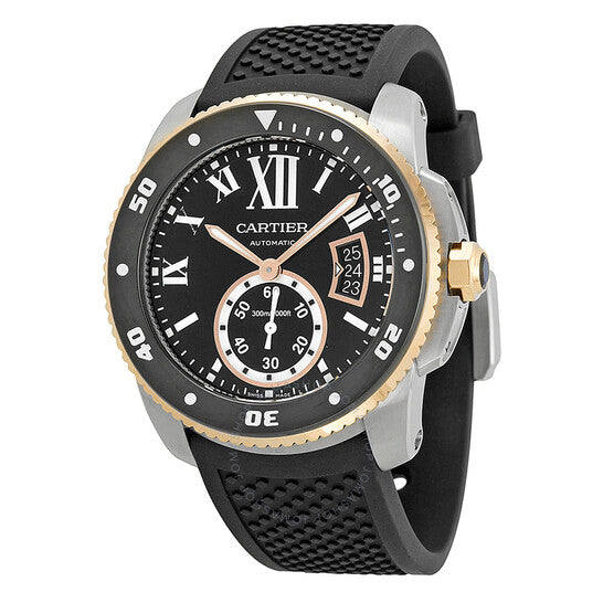 Cartier, Calibre de Black Dial Black Rubber Men's Watch