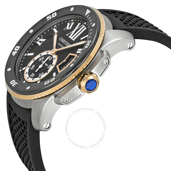 Cartier, Calibre de Black Dial Black Rubber Men's Watch