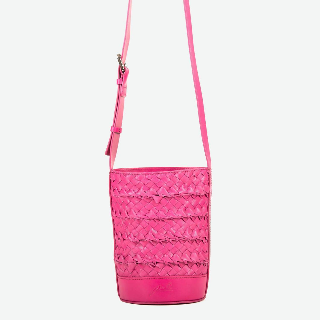 women's mini emery woven bucket bag in fuchsia