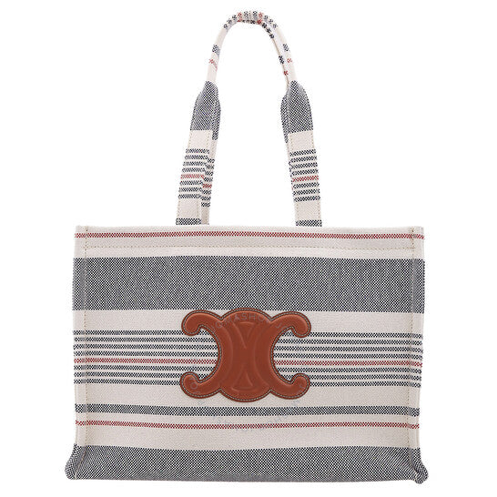 Celine, Large Cabas Thais In Striped Textile And Calfskin