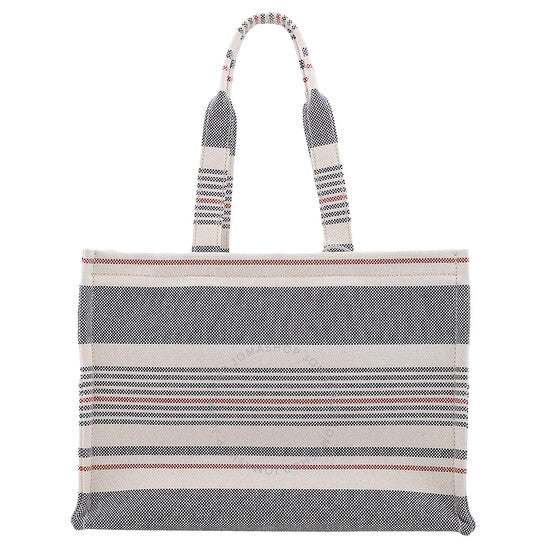 Celine, Large Cabas Thais In Striped Textile And Calfskin