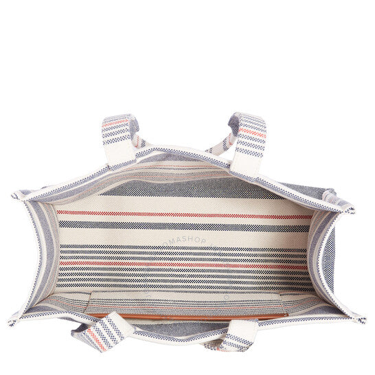 Celine, Large Cabas Thais In Striped Textile And Calfskin