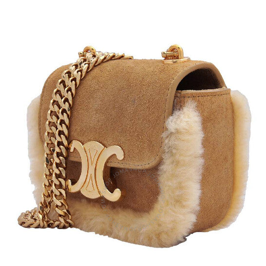 Celine, Suede Calfskin and Shearling Chain Claude Bag