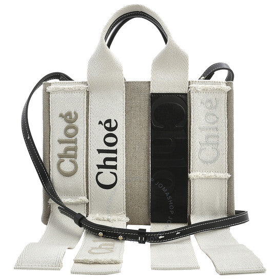Chloé, Sand Linen Woody Small Logo Tote