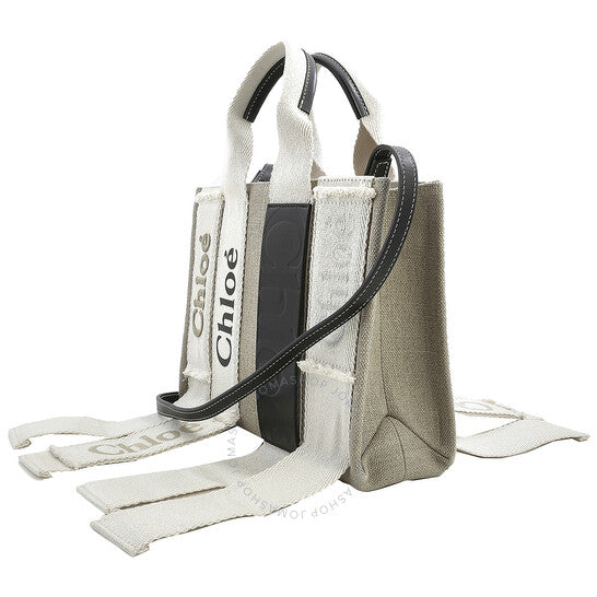 Chloé, Sand Linen Woody Small Logo Tote