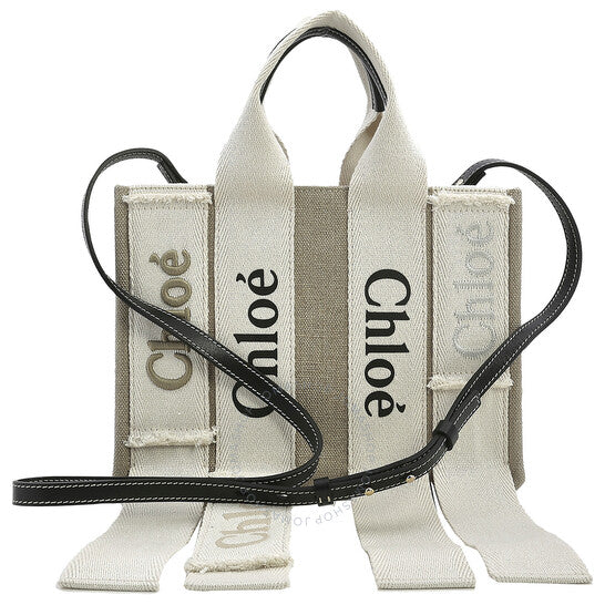 Chloé, Sand Linen Woody Small Logo Tote