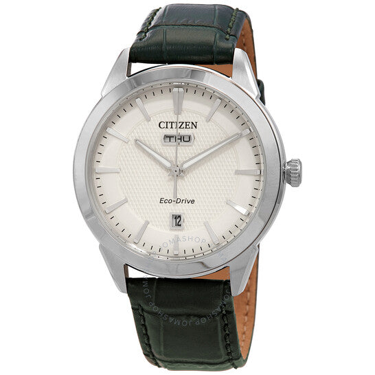 Citizen, Eco-Drive Ivory Dial Green Leather Men's Watch