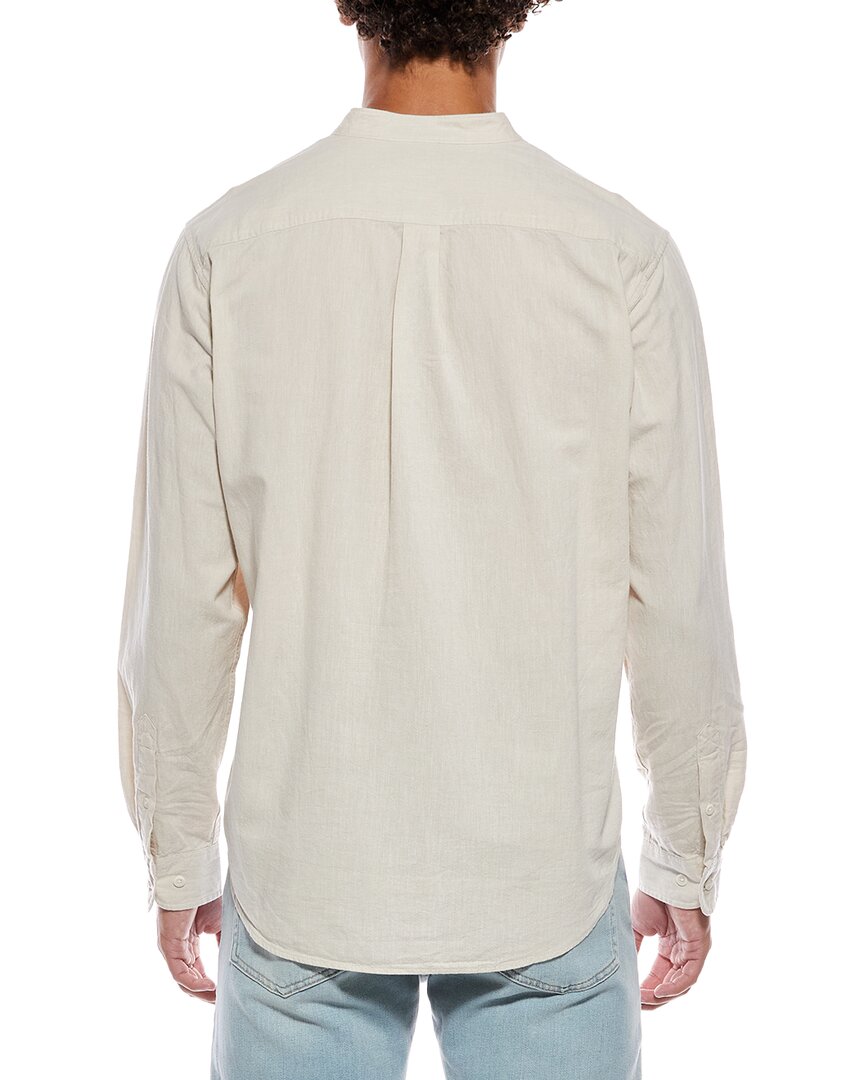 casual linen-blend band collar shirt