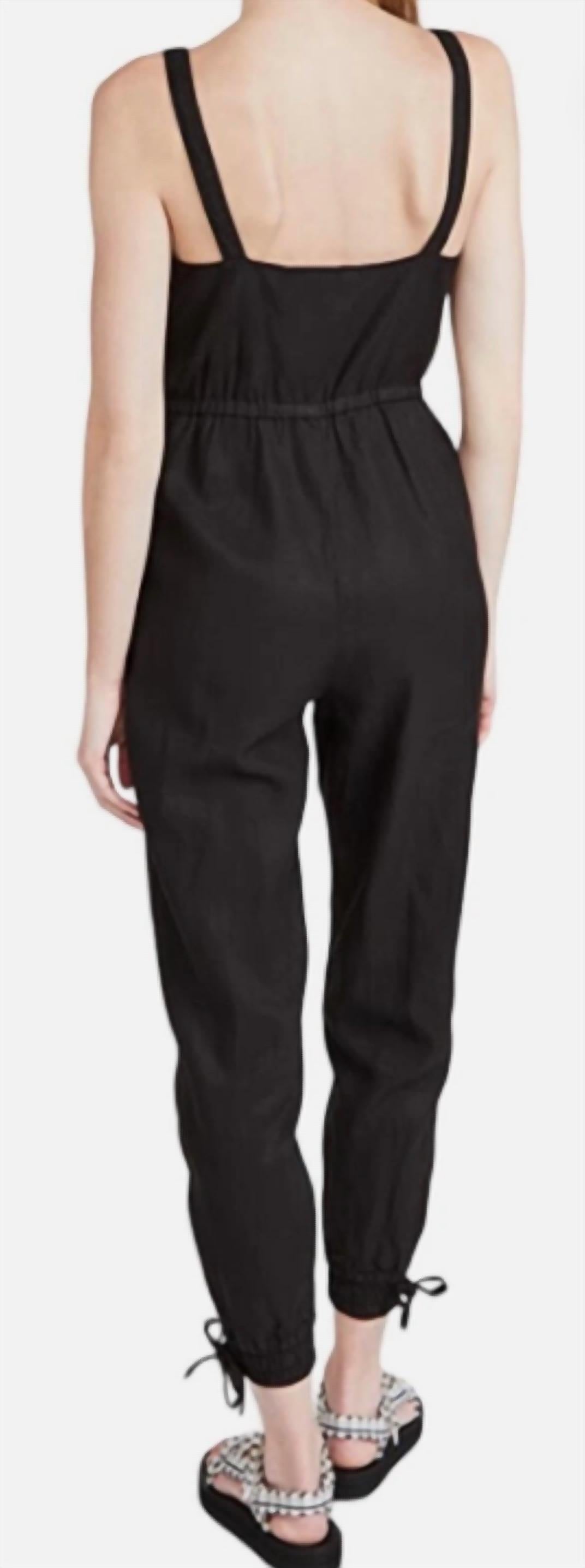 women tiana button front patch pocket jumpsuit in black