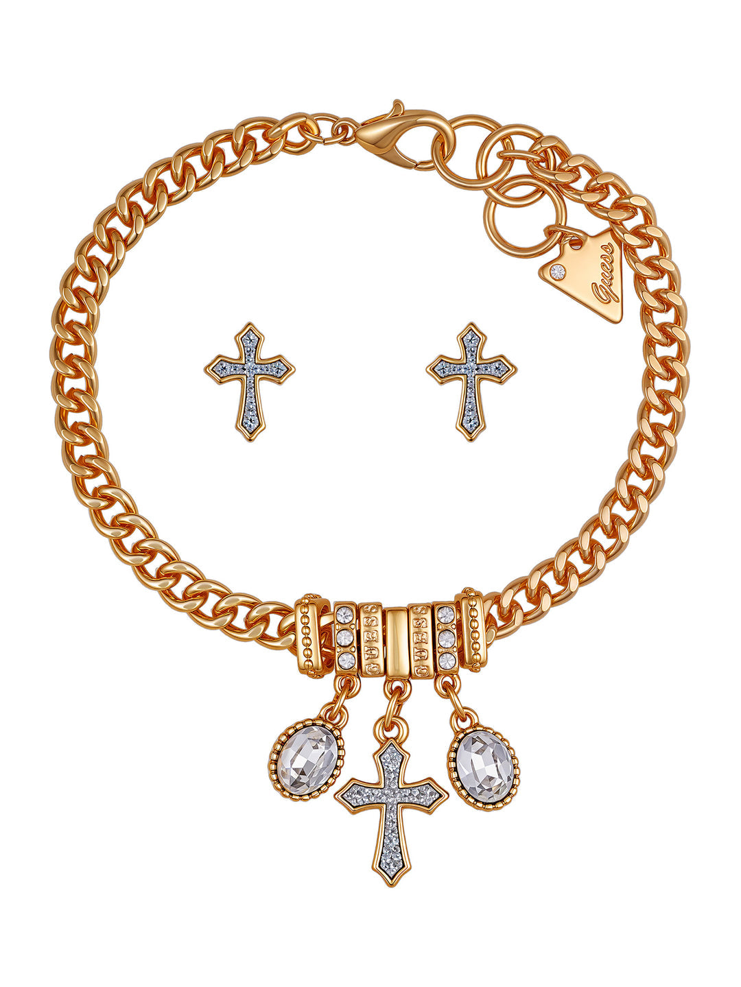 gold-tone cross stud earrings and bracelet box set