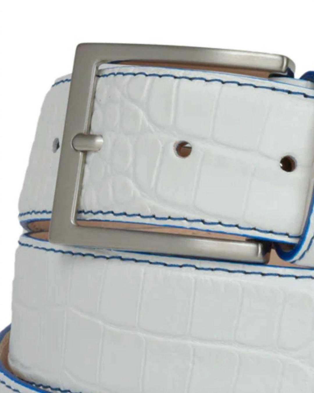 men's leather alligator embossed belt in white, blue