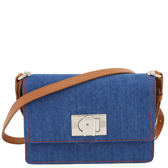 Furla, Mini Denim Logo Clasp Shoulder Bag