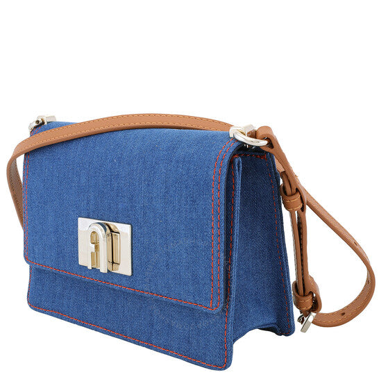 Furla, Mini Denim Logo Clasp Shoulder Bag