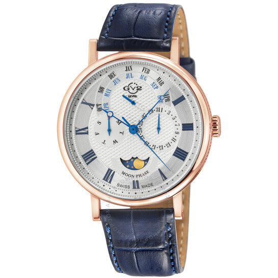 Gv2 By Gevril, Maestro Quartz Moon Phase Silver Dial Men's Watch