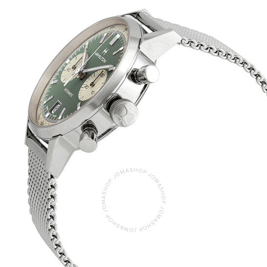 ساعة هاميلتون كرونوغراف أوتوماتيكية للرجال بمينا أخضر، إنترا ماتيك