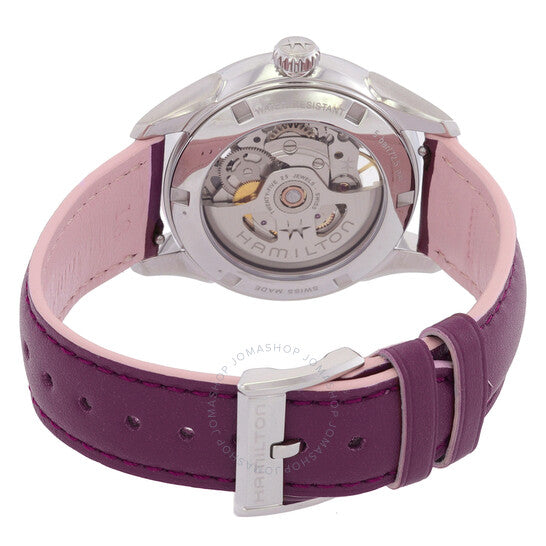 ساعة هاميلتون جازماستر سكيليتون أوتوماتيكية للسيدات بمينا وردي