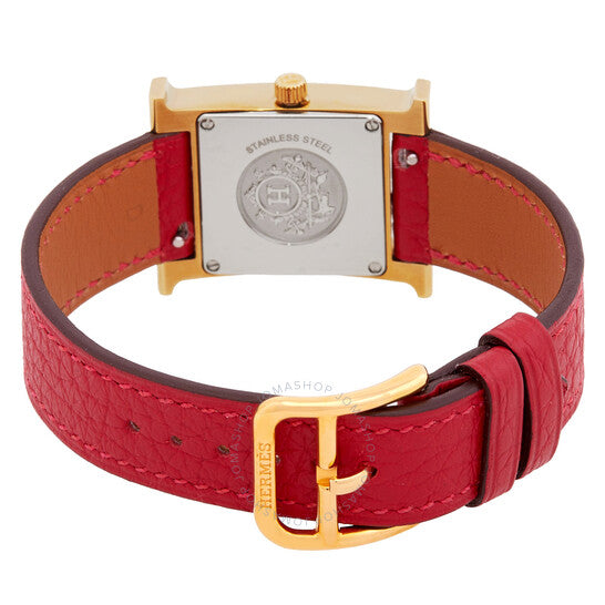 ساعة هيرمس هيور اتش كوارتز للنساء بمينا بيضاء