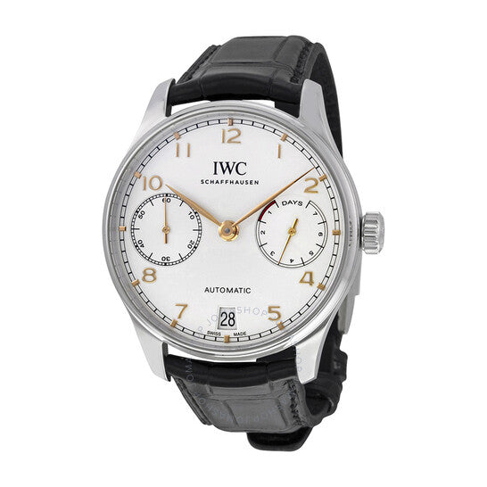 ساعة IWC Portugieser أوتوماتيكية للرجال بمينا فضي