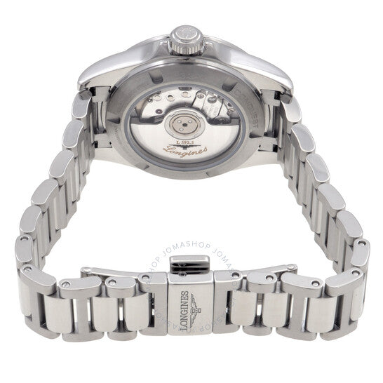 ساعة لونجين كونكويست أوتوماتيكية مرصعة بالألماس ومينا خضراء للسيدات