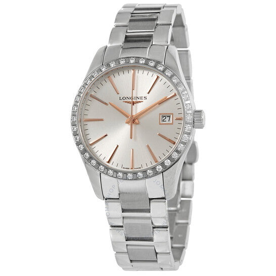 Longines, Conquest Classic Quartz Diamond Silver Dial Ladies Watch