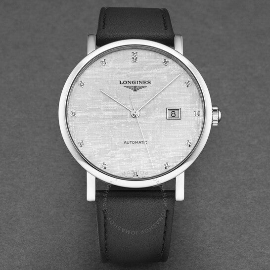 لونجين، ساعة رجالية أوتوماتيكية أنيقة بمينا فضي مرصعة بالألماس