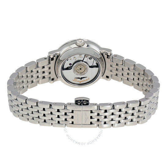 لونجين، ساعة نسائية أنيقة أوتوماتيكية بمينا أسود مرصعة بالألماس