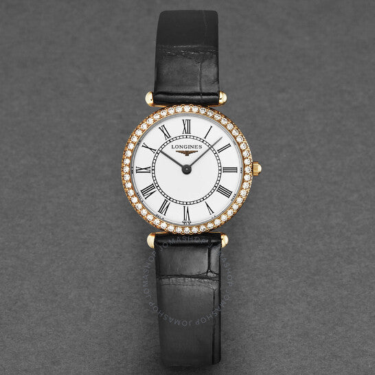 ساعة لونجين جراند كلاسيك كوارتز للسيدات بمينا أبيض
