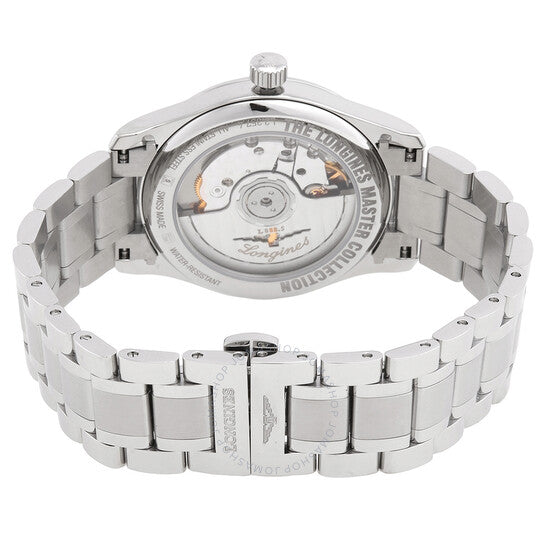 ساعة لونجين ماستر أوتوماتيكية بمينا بني مرصعة بالألماس للسيدات